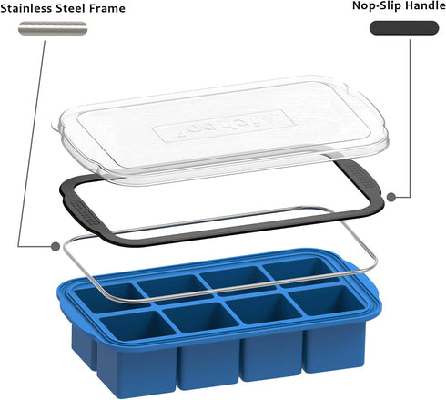 Large Square Silicone Ice Cube Tray with Lid 2 Pack, Flexible 2 inch Ice Cube Mold , Stackable Ice Tray for Freezer,Whiskey,Cocktail,Baby Food Storage,Sauce Soups Freezing Trays,Dishwasher Safe