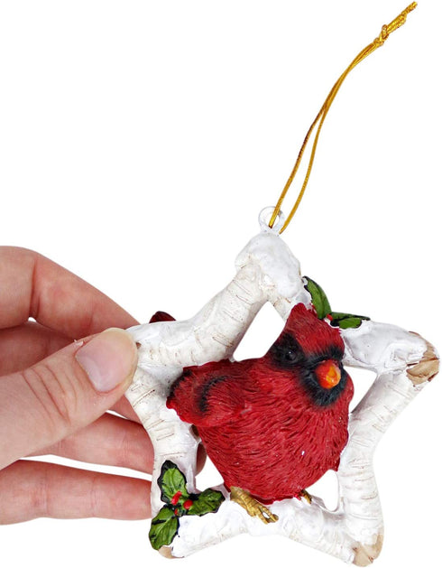 Rustic Cardinal Christmas Tree Ornaments for Home Decor (Holly Branch)