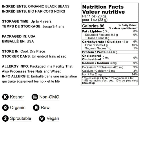 Organic Black Turtle Beans, 8 Ounces – Non-GMO, Whole Dried Beans, Sproutable, Vegan, Kosher, Bulk. Great Source of Plant Based Protein, Fiber. Great for Bean Soup, Salads, Chili. Product of the USA