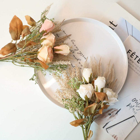 Artificial Dried Flowers Fake Silk Rose Flower Arrangements 2 Packs of Plastic Wheat Ears Bouquet Decor Home Decoration Centerpieces (Champagne)