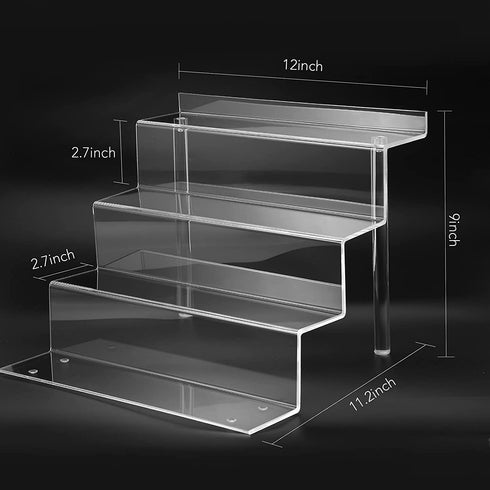 Clear Acrylic Display Riser Shelf for Funko POP, Perfume Makeup Organizer and Pokemon Amiibo Action Figure Holder, 12 in Cupcake Stand, Lego Collectibles Display Stand