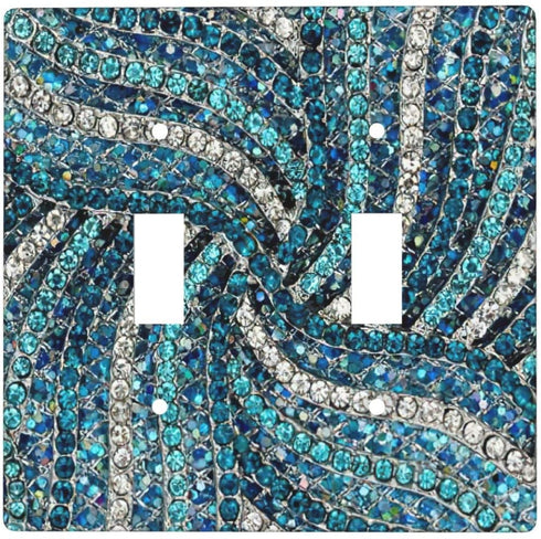 Chic Silver Grey Turquoise Blue Rhinestone Crystal Pattern Wall Plate Printing Durable Light Switch Cover Decorative Outlet Wall Plate Toggle Light Switch