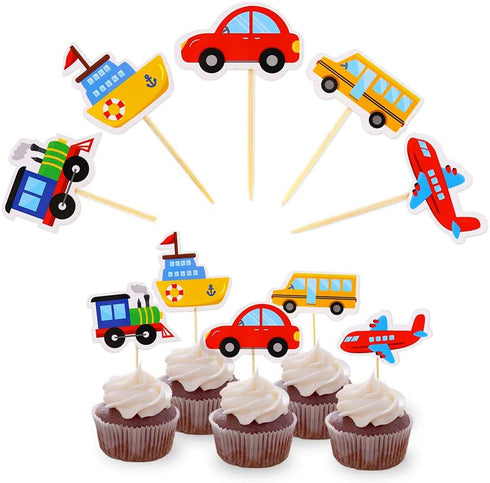 MOVINPE Transportation Birthday Decoration for Boys Happy Birthday Banner Cars School Bus Train Fire Truck Motorcycle Plane Foil Balloons Transport Vehicles Cake Topper Kids 2nd Birthday Decor