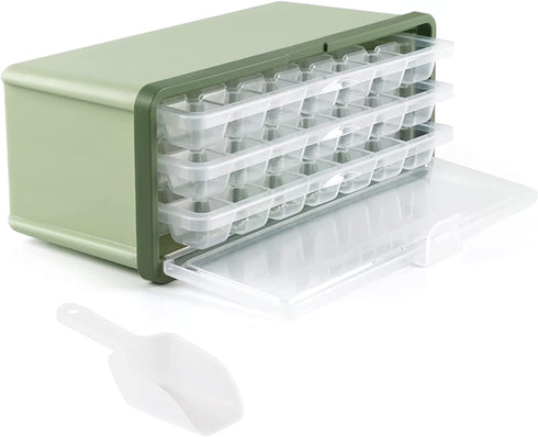 LOBKIN Ice Cube Trays with Lid and Bin, 3 Pack Plastic Ice Cube Tray Molds, Easy-Release 63 Mini Nugget Ice Cube Maker for Freezer, Ice Cube Bucket with Locking Lid and Scoop - BPA Free