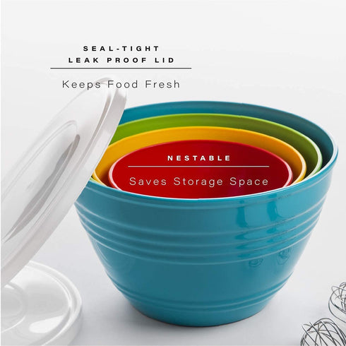 BINO Plastic Mixing Bowls with Lids Set - Plastic Mixing Bowl Set Prep Bowls for Kitchen