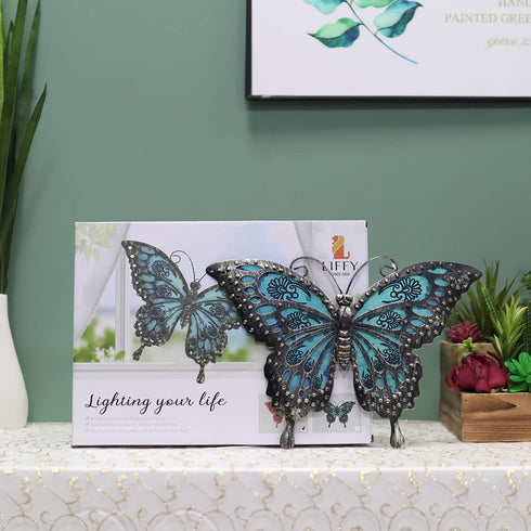 Liffy Metal Butterfly Wall Decor Outdoor Indoor Metal Wall Art Butterfly Hanging Decorations Metal and Glass Garden Theme Home Decorations for Garden Living Room Bedroom