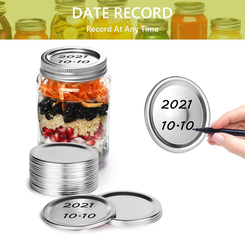 Regular Mouth Canning Lids and Rings - Gusoul 50 Count Mason Jar Lids & Rings/Bands Set for Regular Mouth Canning, Split-Type & Leak Proof Lids with Silicone Seals for Ball, Kerr Jars (70 mm, Sliver)