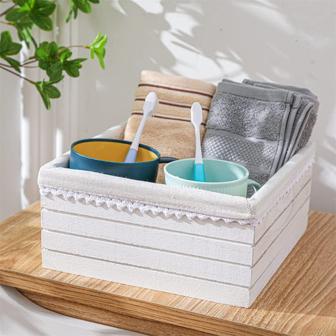 Quan Shuo Antique Square Nesting Box, Decorative Farmhouse Wooden Storage Box 3-Piece Set, White