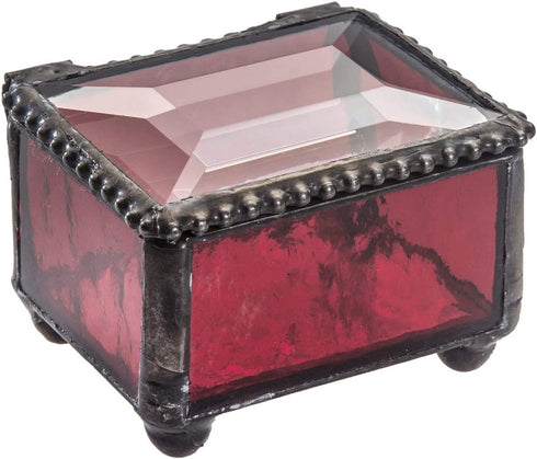 Ring Box Small Glass Jewelry Wedding Engagement Ring Dish Display Keepsake Trinket Case Gift Ruby Red Stained Glass J Devlin Box 325-4