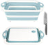 Rottogoon Collapsible Cutting Board, Foldable Chopping Board with Colander, Multifunctional Kitchen Vegetable Washing Basket Silicone Dish Tub for BBQ Prep/Picnic/Camping(Light Blue)