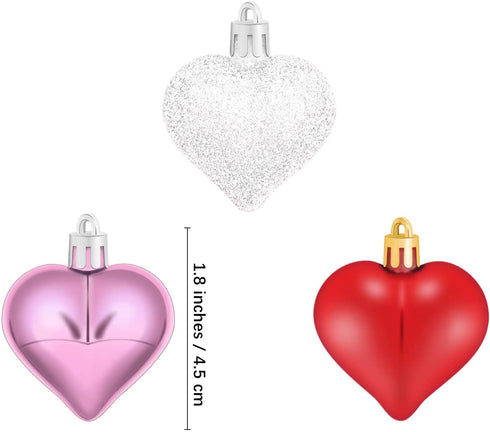Aneco 36 Pack Valentine's Heart Baubles Heart Shaped Ornaments for Valentine's Day Decoration or Home Decor, 3 Styles
