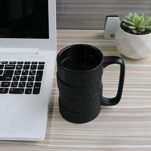 EPFamily 3D Cool Car Mug Tyre Tire Interior Durable Coffee Tea Cup Attractive Mugs Personalized Porcelain Gifts for Men Women Car Lover 14.5 oz Black