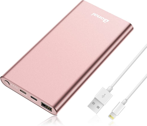 BONAI Portable Charger 12000mAh USB C Power Bank Battery Pack for Heated Vest High-Speed 3.0A Input/Output Compatible with iPhone 13/13 Pro Max/12/12 PM iPad Samsung Android-Blush Gold