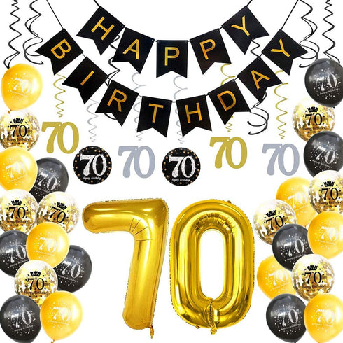 HankRobot 70th Birthday Decorations Party Supplies?42pack? Gold Number Balloon 70 Happy Birthday Banner Latex Balloons(Black, Golden) Confetti Balloons -Great for 70 Seventy Years Old Birthday Party