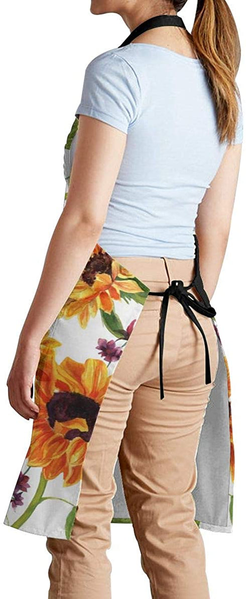 3D Sunflower Cooking Apron for Women Men Plus Size with 2 Pockets Waterproof Avoid Oil Stains Adjustable Neck Strap for for Thanksgiving,Christmas,Cooking,Baking & Painting