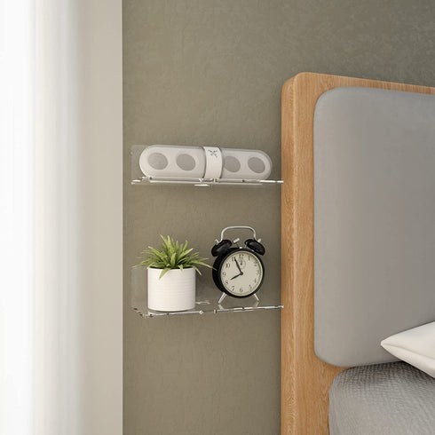 Meperg 9 Inch Clear Acrylic Floating Wall Shelf Set of 2, Small Acrylic Wall Display Shelf for Bathroom,Bedroom,Living Room,Office.