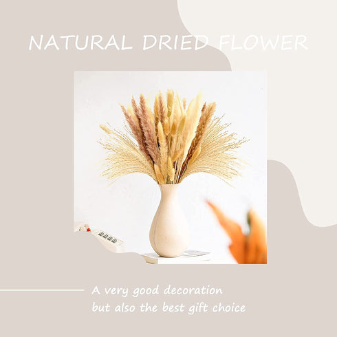 Dried Pampas Grass Decor Vase Home Design Arrangements,Natural Pompous Grass Plants Fluffy Artificial Faux Reed Flower Stems Bunch for Wedding Door Wreath Boho Living Room Decoration (60PCS)