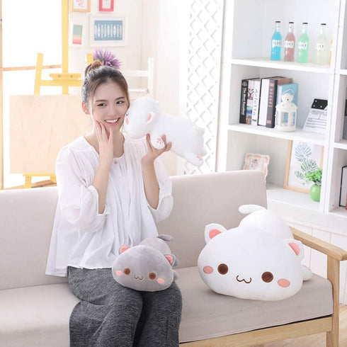 Cat Stuffed Animals, Soft Kitten Plush Pillow Gifts Toy for Kids, Girls, Grey Round Eyes 13.7"