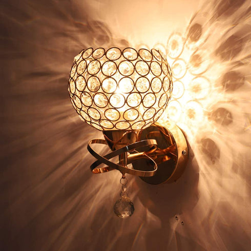 Gold Wall Sconce, Modern Luxury Crystal Wall Lamp, Wall Mounted Crystal Sconces Wall Lighting, Bedroom Wall Light Fixtures with Crystal Pendant Living Room Sconces Wall Decor- E26 Socket