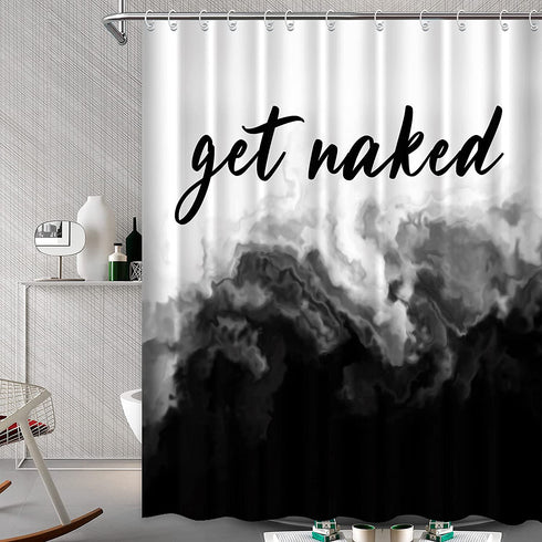 Black Ombre Shower Curtain Get Naked Shower Curtain White Grey Funny Cute Art Fonts Quotes Fabric Shower Curtain Set for Bathroom Decor Waterproof with Hooks, 72 x 72 Inches