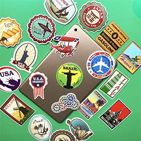 100PCS World Travel Maps Airplane Air and Famous Buildings Signs Stickers Waterproof Laptop Stickers Car Bicycle Suitcase Computer Water Bottle Mobile Phone Stickers Decals (Travel Maps 100)