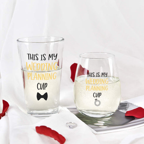 This is My Wedding Planning Glass Set for Wedding Unique Engagement Gifts For Him and Her Perfect Engagement Present, Wedding Gift, Bridal Shower Gift Set of 2 with Beautiful Gift Box