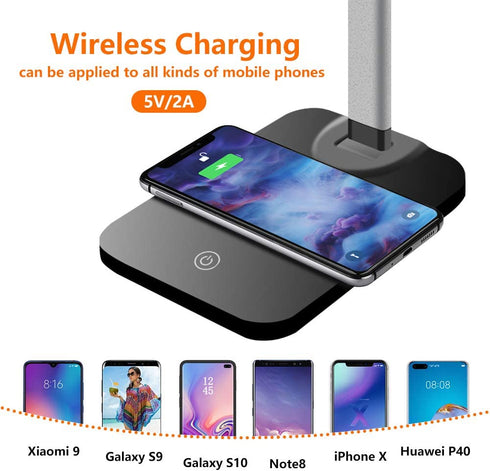 GSBLUNIE LED Desk Lamp,Wireless Charging Desk lamp,USB Charging Port,3 Lighting Modes,6 Brightness Levels,Dimmable Eye-Caring Desk Light for Christmas Gift,Office,Home,Dormitory(Adapter Included)