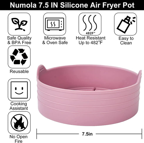 Numola Air Fryer Silicone Pot-Replacement for Air Fryer Liners,Reusable Silicone Air Fryer Accessories,Clean the Silicone Air Fryer Pot Easily,No More Harsh Cleaning Air Fryer Silicone Basket(7.5inch)