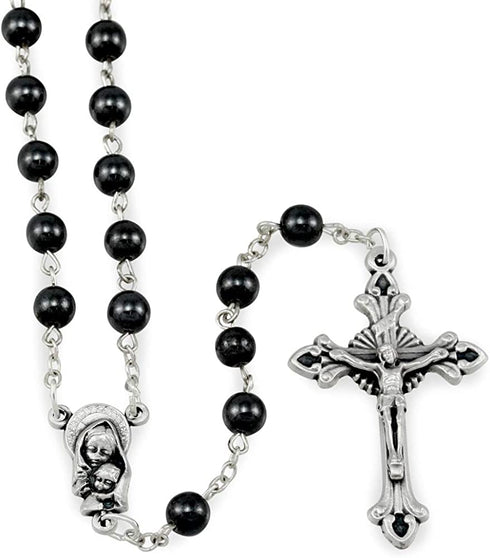 Hematitie Rosary Beads Madonna and Child