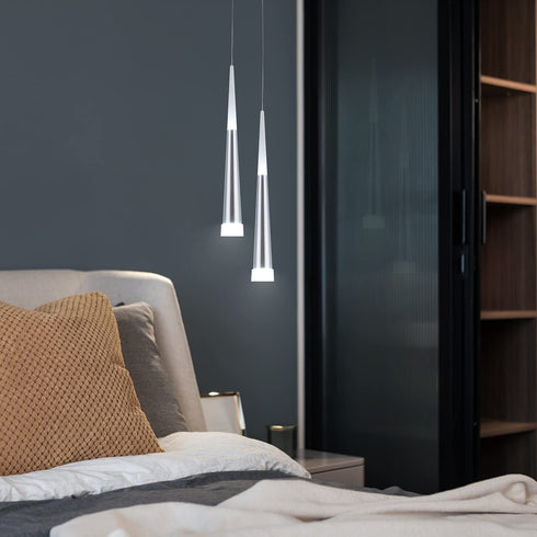 Modern Mini LED Pendant Light Fixture, Harchee Pendant Lighting with Silver Brushed Finish, Vintage Farmhouse Pendant Lamp for Kitchen Island Dining Room Bedroom Bar Living Room, 6000K, 1-Pack