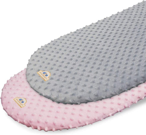 BlueSnail Soft and Strechy Minky Bassinet Fitted Sheet, Cradle Sheets for Bassinet Pad/Mattress 2pk (Bassinet, Pink+Gray)