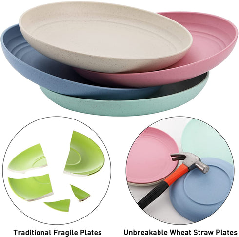 Nicunom 8 Pack Lightweight Wheat Straw Plates, 8" Unbreakable Dinner Plates, Dishwasher Microwave Safe Plates Dishes, Reusable Plate for Fruit Snack Container