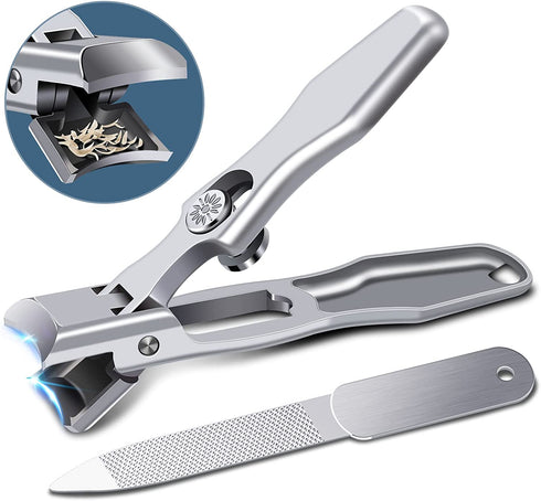 Nail Clippers for Men Thick Nails - Professional Extra Large Heavy Duty Toe Nail Clippers for Seniors, Stainless Steel Wide Jaw Opening No Splash Fingernail Cutters Long Handle with Catcher File