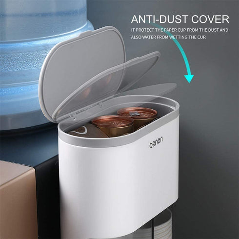 DAHAKII Cup Dispenser for Water Paper Cup Holder Wall Mounted Anti-Dust Cover Self Adhesive Pull Type Disposable Cups Holder (Gray)
