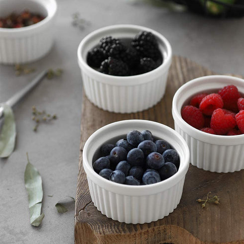 DOWAN 8 oz Ramekins - Ramekins for Creme Brulee Porcelain Ramekins Oven Safe, Classic Style Ramekins for Baking Souffle Ramekins Bowls, Set of 6, White