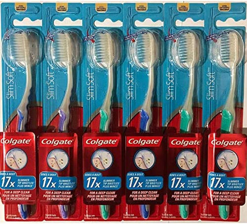 Colgate Slim Soft Gliding Tips Toothbrush, Extra Soft, Compact Head - Pack of 6