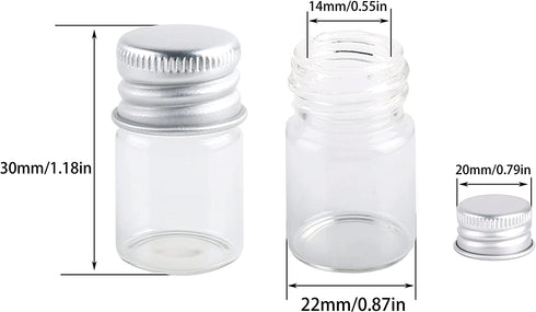 MaxMau 100 Sets Small Glass Bottles with Aluminum Cap Screw Top Lids 5 Milliliter Tiny Vials DIY Art Craft Storage
