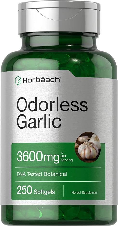 Odorless Garlic Softgels | 250 Count | Ultra Potent Garlic Extract | Non-GMO & Gluten Free Pills | by Horbaach