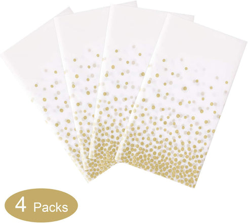 4 Pack, White and Gold Tablecloth for Birthday Party, Gold Dot Confetti Pattern Table Covers for Rectangle Tables, Fit for All Party, Thanksgiving Christmas Wedding, Anniversary,54" x 108",Gexolenu