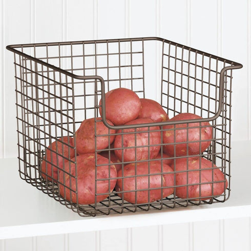 mDesign Metal Wire Food Storage Basket Organizer with Front Dip Opening for Organizing Kitchen Cabinets, Pantry Shelf, Bathroom, Laundry Room, Closets, Garage - Bronze