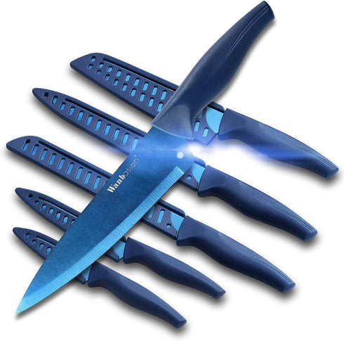 Blue Professional Kitchen Knife Chef Set, Kitchen Knife Set Stainless Steel, Kitchen Knife Set Dishwasher Safe with Sheathes