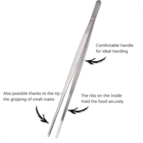 12-Inch Fine Tweezer Tongs,Extra-Long Stainless Steel kitchen Tweezers Tongs culinary tweezers set?tweezers for food cooking forceps, 2 Pack