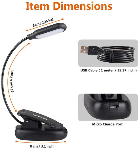 LEPOWER Clip on Book Light/Reading Light/Clip Light with 5 LED Eye Care, 3 Color Changeable, Portable Reading Lamp, Battery & USB Operated, Bed Light for Kids, Bookworms, Students