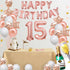 Fancypartyshop 15th Birthday Decorations - Rose Gold Happy Birthday Banner and Sash with Number 15 Balloons Latex Confetti balloons Ideal for Girl 15 Years Old Birthday Rose Gold