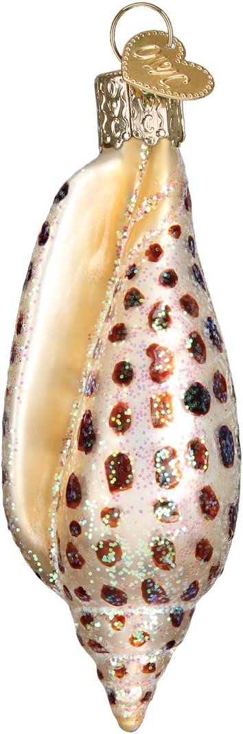 Old World Christmas Beach Glass Blown Ornaments for Christmas Tree Junonia Shell, Tan/Brown/White/Gold