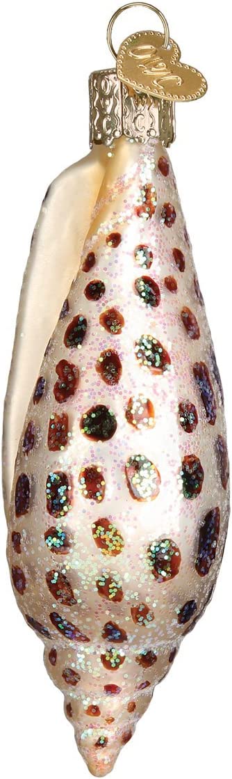 Old World Christmas Beach Glass Blown Ornaments for Christmas Tree Junonia Shell, Tan/Brown/White/Gold