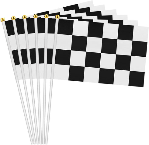 OOTSR 32ft Checkered Black and White Pennant Banner Racing Flags, and 30pcs Checkered Flags with Plastic Stick (8x5.5 Inch)