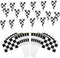 OOTSR 32ft Checkered Black and White Pennant Banner Racing Flags, and 30pcs Checkered Flags with Plastic Stick (8x5.5 Inch)