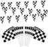 OOTSR 32ft Checkered Black and White Pennant Banner Racing Flags, and 30pcs Checkered Flags with Plastic Stick (8x5.5 Inch)