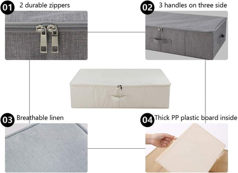 iwill CREATE PRO Underbed Storage Cube with Lid, Underbed Shoe Organizer Basket, Garment Storage Boxes, Beige